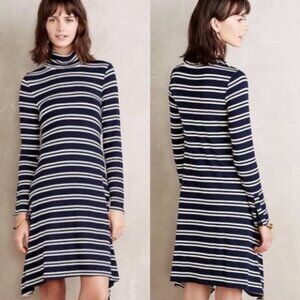 EUC Women's ANTHROPOLOGIE Maeve Striped Turtleneck Dress Navy/White |‎ Size XS